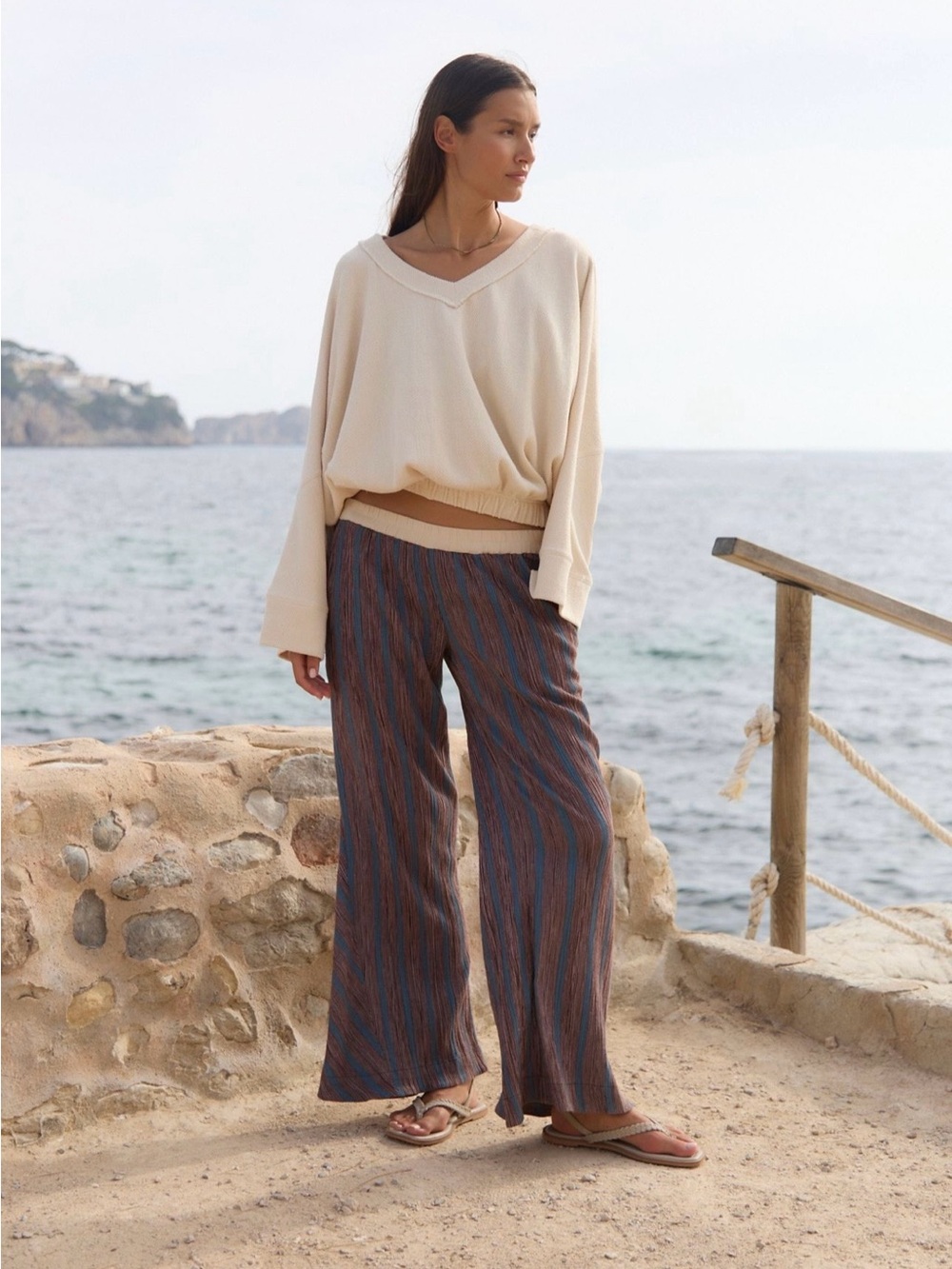 Free People Abel striped flare pants NWT XL